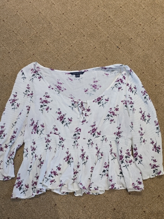 American Eagle Outfitters Tops - American Eagle Outfitters White Top with Purple Floral Print